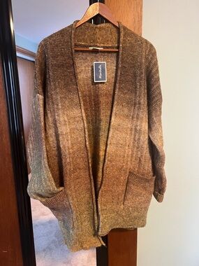 NWT Christian Siriano Women's Open-Front Brown Ombre Cardigan Sweater Size L
